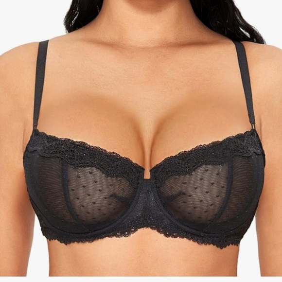 NWT DOBREVA Women's Sexy Lace Bra Underwire Balconette Unlined Demi Shee… - Picture 1 of 8